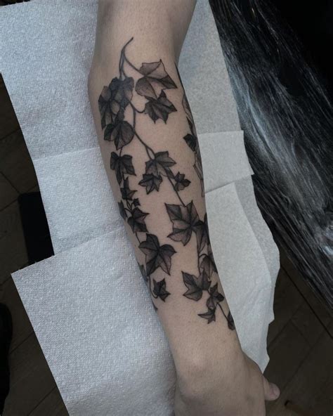 realistic black ivy tattoo|ivy sleeve tattoo.